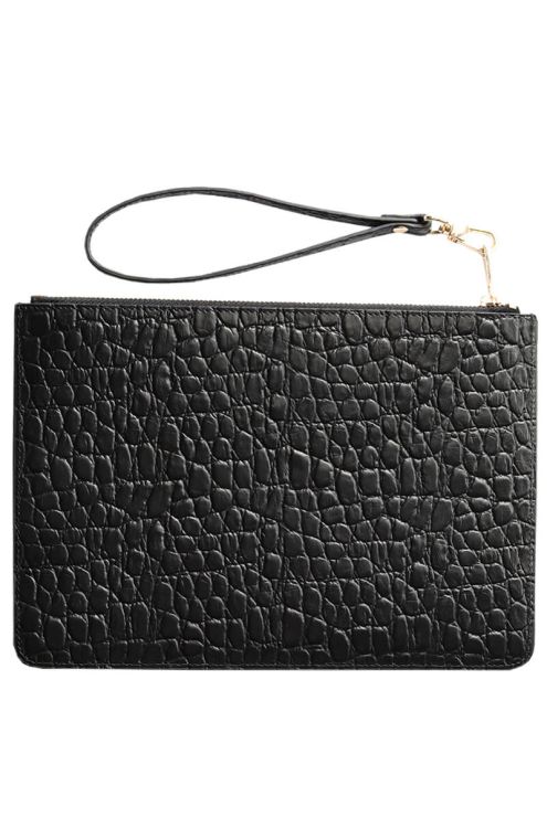 Deri Clutch Çanta El Saplı Siyah Baby Croco - 3