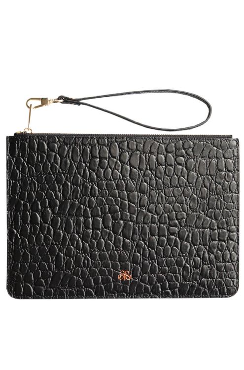 Deri Clutch Çanta El Saplı Siyah Baby Croco - 1