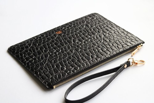 Deri Clutch Çanta El Saplı Siyah Baby Croco - 4