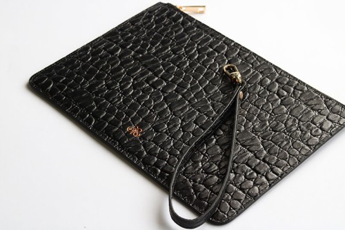 Deri Clutch Çanta El Saplı Siyah Baby Croco - 5