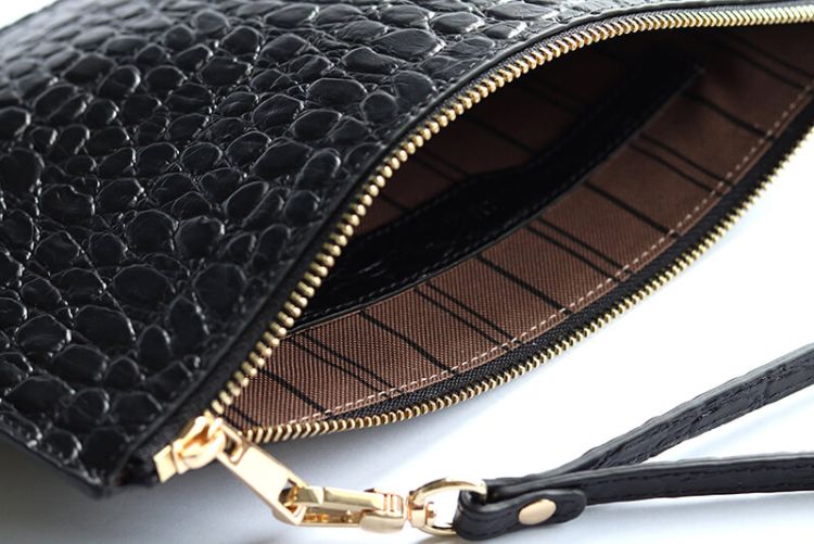 Deri Clutch Çanta El Saplı Siyah Baby Croco - 6