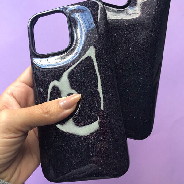 Deri iPhone Kılıf 14-13 Simli Mor Rugan Full Deri - 3