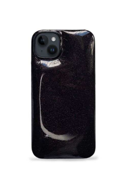 Deri iPhone Kılıf 14 Plus Simli Mor Rugan Full Deri - 1