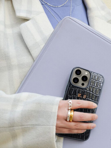 Deri iPhone Kılıf 14 Pro Max Siyah Croco - 6