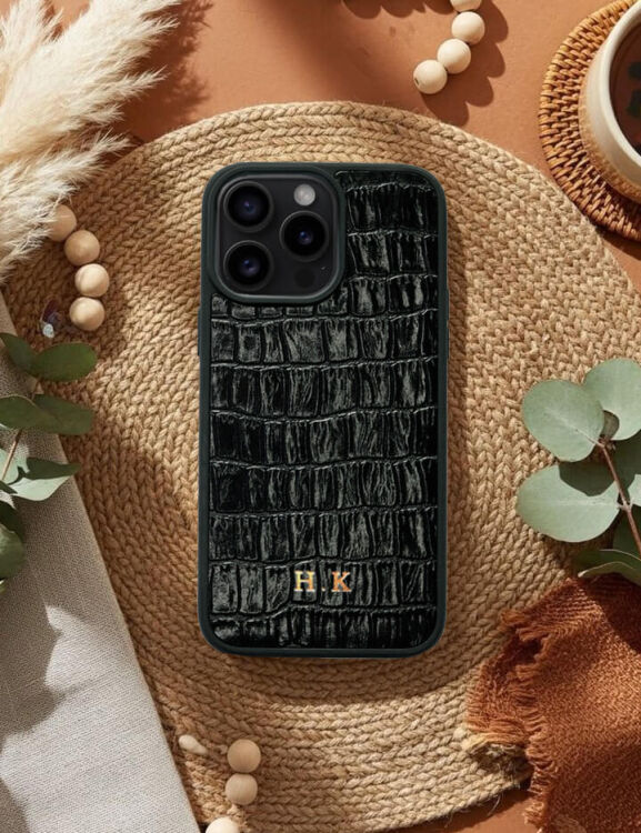 Deri iPhone Kılıf 14 Pro Max Siyah Croco - 5