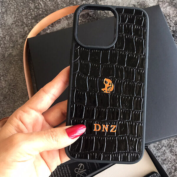 Deri iPhone Kılıf 14 Pro Max Siyah Croco - 1