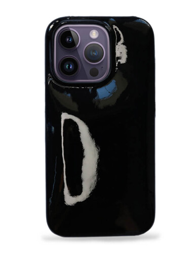 Deri iPhone Kılıf 14 Pro Max Siyah Rugan Full Deri 