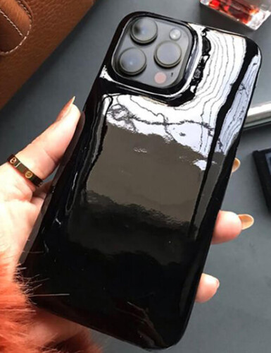 Deri iPhone Kılıf 14 Pro Max Siyah Rugan Full Deri - (1)