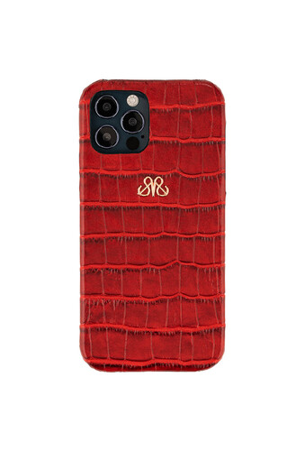 Deri iPhone Kılıf 12-12 Pro Kırmızı Croco Full Deri - 1