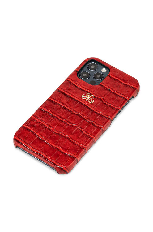 Deri iPhone Kılıf 12 Pro Max Kırmızı Croco Full Deri - 3