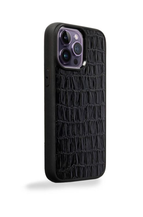 Deri iPhone Kılıf 12 Pro Max Siyah Croco - 3