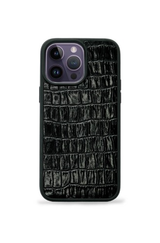 Deri iPhone Kılıf 12-12 Pro Siyah Croco - 1