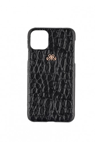 Deri iPhone Kılıf 12 Mini Siyah Baby Croco - 