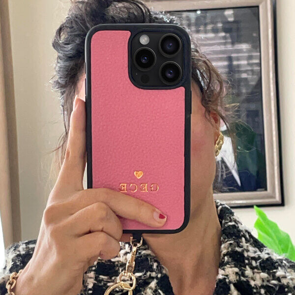 Deri iPhone Kılıf 14- iPhone Kılıf 13 Pembe Togo - 2