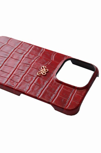 Deri iPhone Kılıf 13 Mini Kırmızı Croco - 4