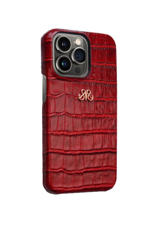 Deri iPhone Kılıf 13 Mini Kırmızı Croco - 3