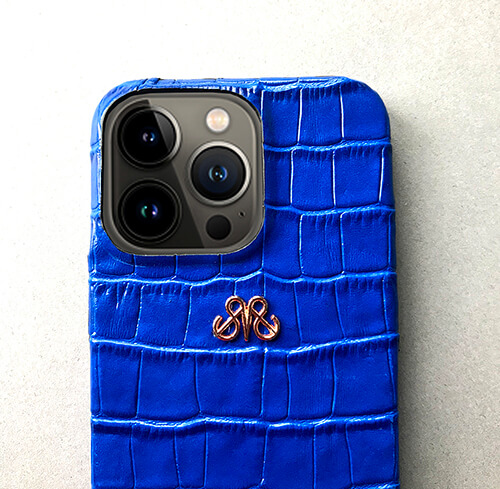 Deri iPhone Kılıf 13 Mini Saks Mavi croco - 5