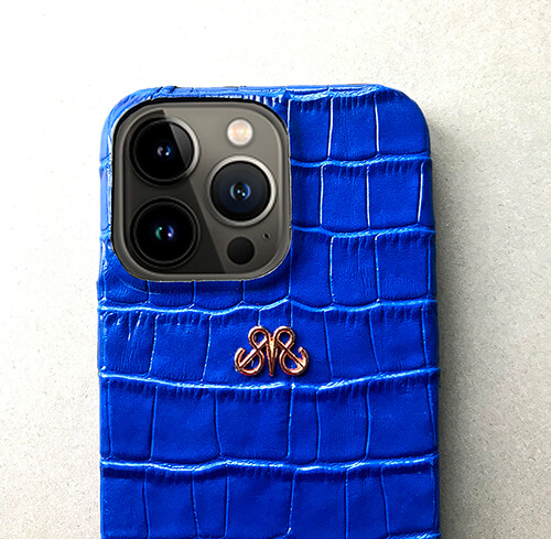 Deri iPhone Kılıf 13 Mini Saks Mavi croco - 5