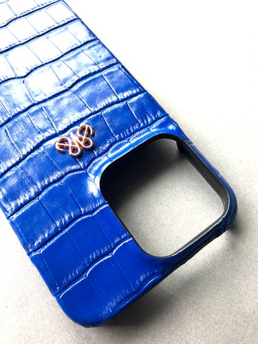 Deri iPhone Kılıf 13 Mini Saks Mavi croco - 4