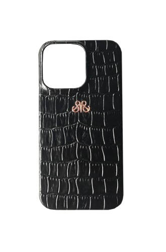 Deri iPhone Kılıf 13 Mini Siyah Croco - 