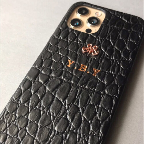Deri iPhone Kılıf 13 Pro Siyah Baby Croco Full Deri - 