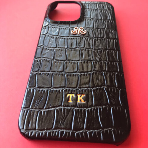 Deri iPhone Kılıf 13 Pro Siyah Croco Full Deri - 