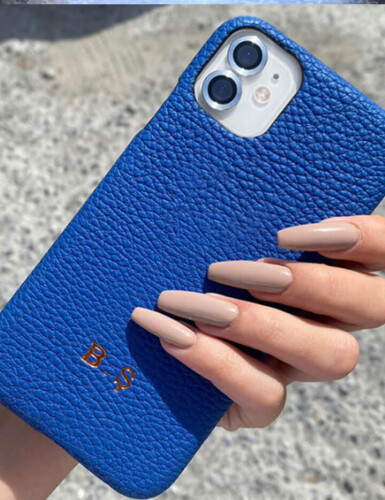 Deri iPhone Kılıf 14 Pro Max Mavi Togo Full Deri - (1)