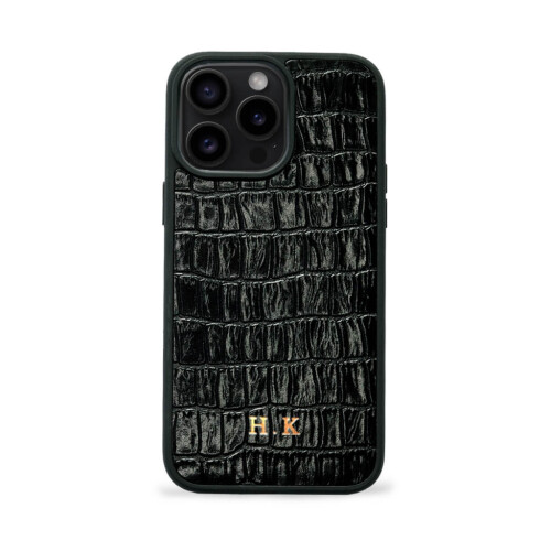 Deri iPhone Kılıf 14 Pro Siyah Croco - 3