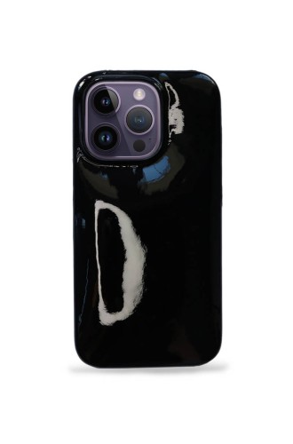 Deri iPhone Kılıf 14 Pro Siyah Rugan Full Deri - 3