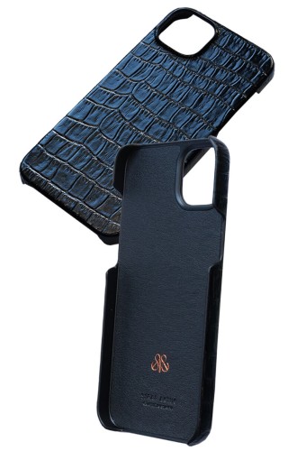 Deri iPhone Kılıf 14 Plus Siyah Croco Full Deri - 5