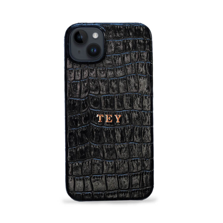Deri iPhone Kılıf 14 Plus Siyah Croco Full Deri - 2