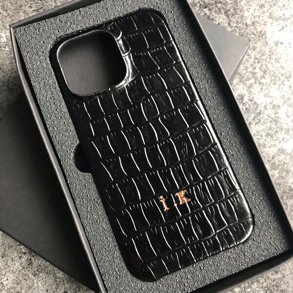 Deri iPhone Kılıf 14 Plus Siyah Croco Full Deri - 3