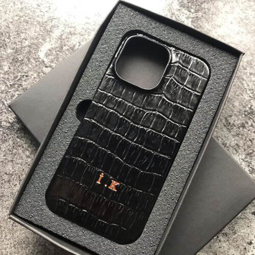 Deri iPhone Kılıf 14 Plus Siyah Croco Full Deri - 4