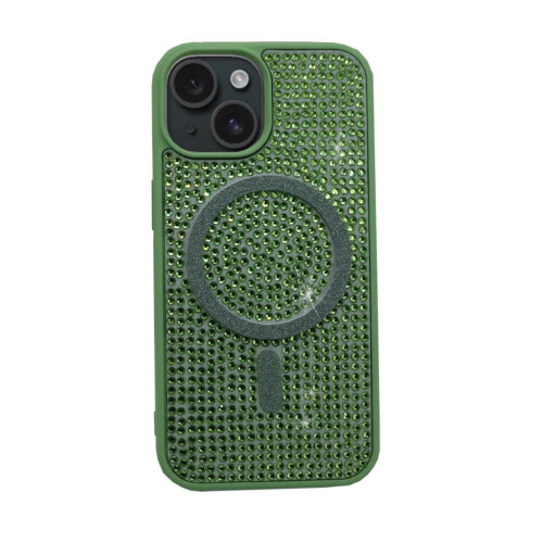 iPhone Kılıf 15 MageSafe Özellikli Yeşil Taşlı 
