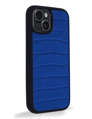 Deri iPhone Kılıf 15 Mavi Croco - 4