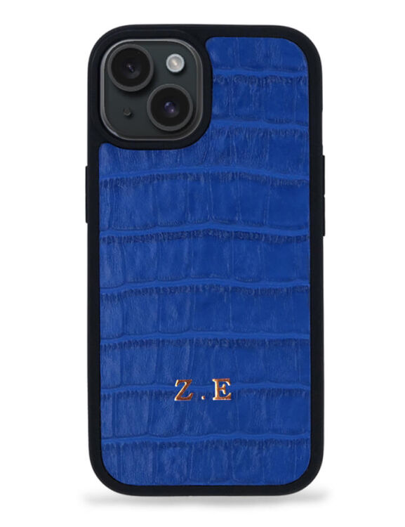 Deri iPhone Kılıf 15 Mavi Croco - 1