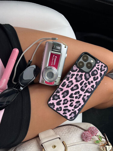 Deri iPhone Kılıf 15 Plus Pembe Leopar - 5