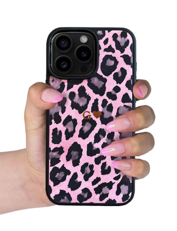 Deri iPhone Kılıf 15 Plus Pembe Leopar - 6