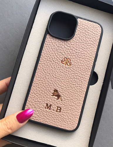 Deri iPhone Kılıf 15 Plus Pudra Togo - 5