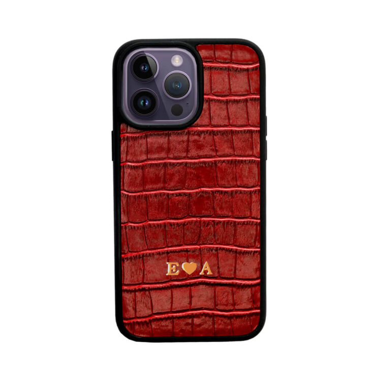 Deri iPhone Kılıf 15 Pro Kırmızı Croco - 3