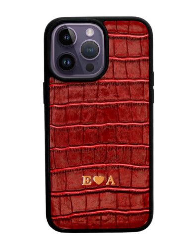 Deri iPhone Kılıf 15 Pro Kırmızı Croco 