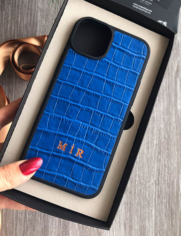 Deri iPhone Kılıf 15 Pro Max Mavi Croco - 4