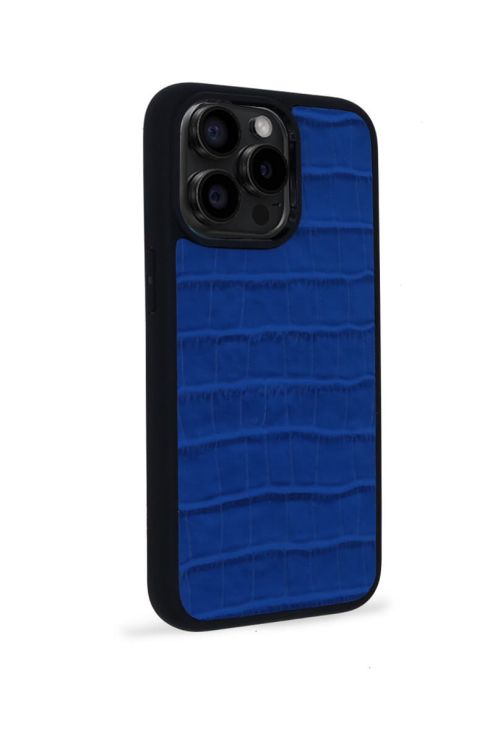 Deri iPhone Kılıf 15 Pro Max Mavi Croco - 2