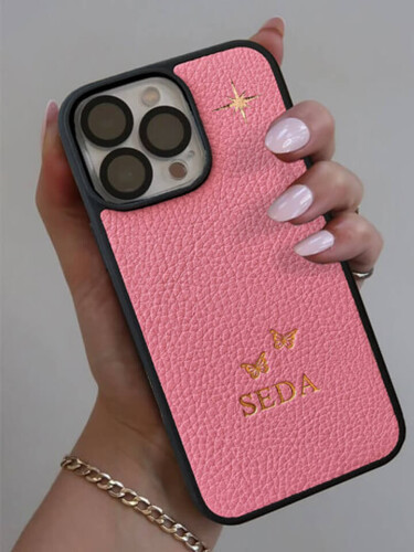 Deri iPhone Kılıf 15 Pro Max Pembe Togo - 2