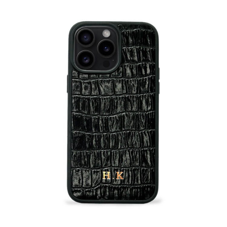 Deri iPhone Kılıf 15 Pro Siyah Croco - 4