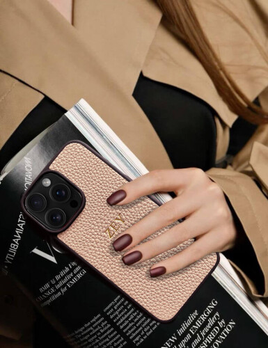 Deri iPhone Kılıf 15 Pro Max Pudra Togo - (1)