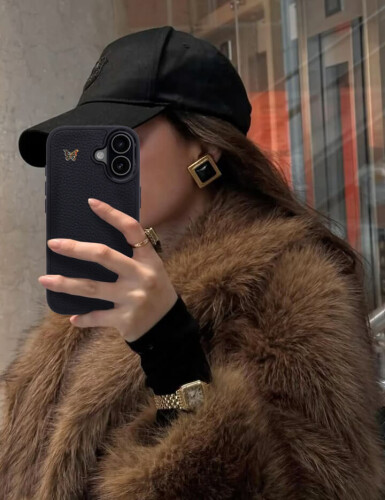 Deri iPhone Kılıf 15 Pro Max Siyah Togo - 7