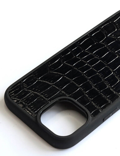 Deri iPhone Kılıf 15 Siyah Croco - 3
