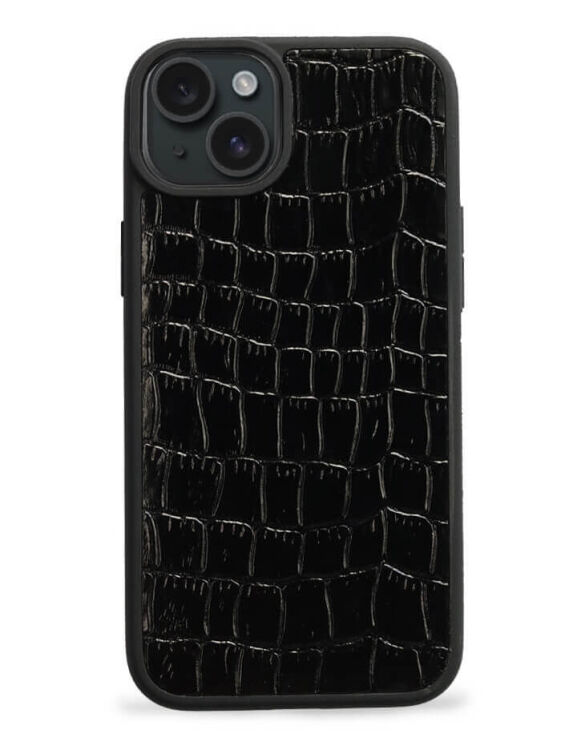 Deri iPhone Kılıf 15 Siyah Croco - 1