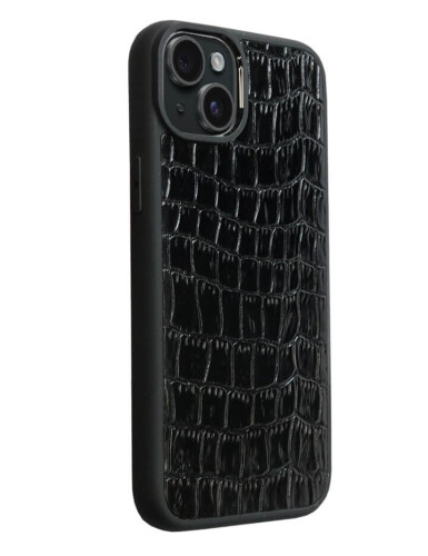 Deri iPhone Kılıf 15 Siyah Croco - 4